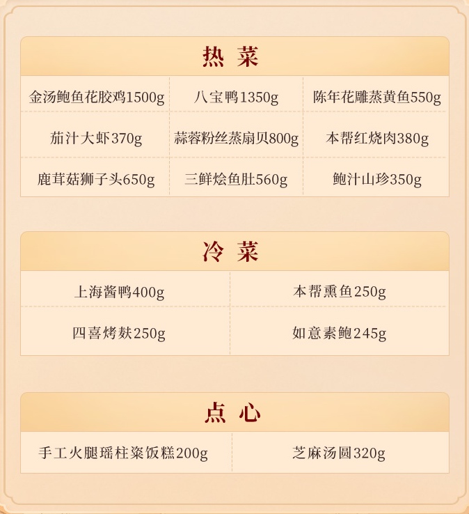 上海老饭店年夜饭半成品